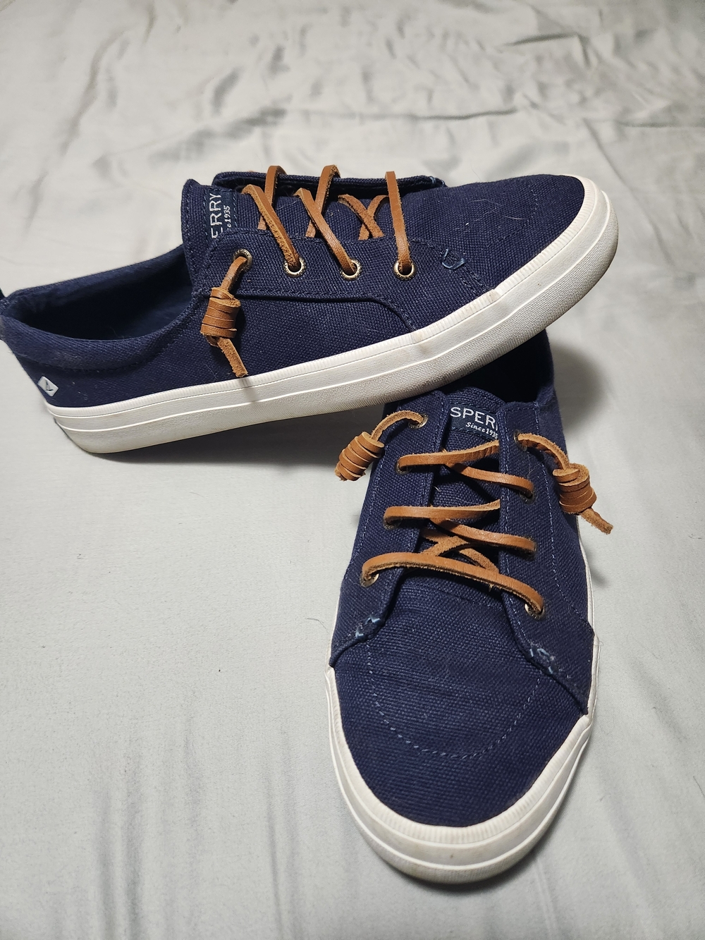 Sperry Navy Canvas Sneakers with Tan Laces